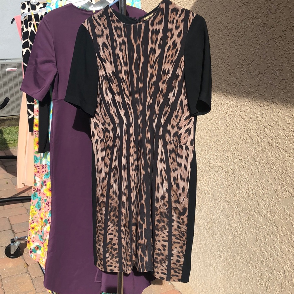 Roberto Cavalli short sleeved leopard print dress.